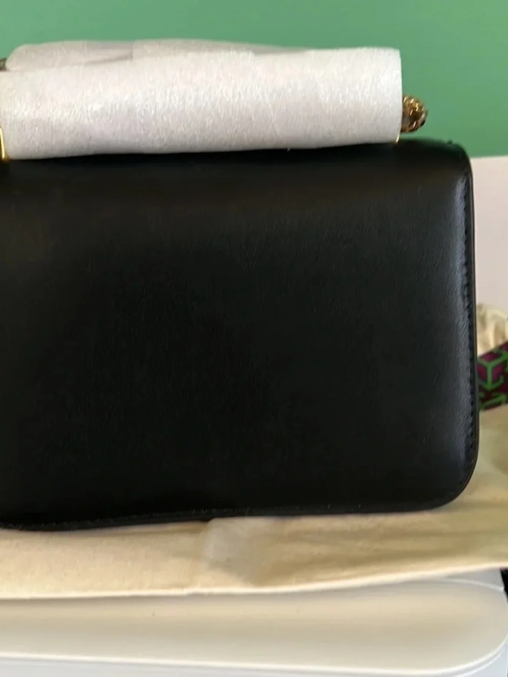 Tory Burch Black Leather Crossbody with Gold Logo Accent